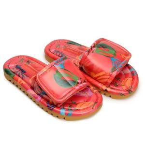 Stylish Pink Fruits Puffy Slides (Vegan leather with a Velcro & A rubber sole)